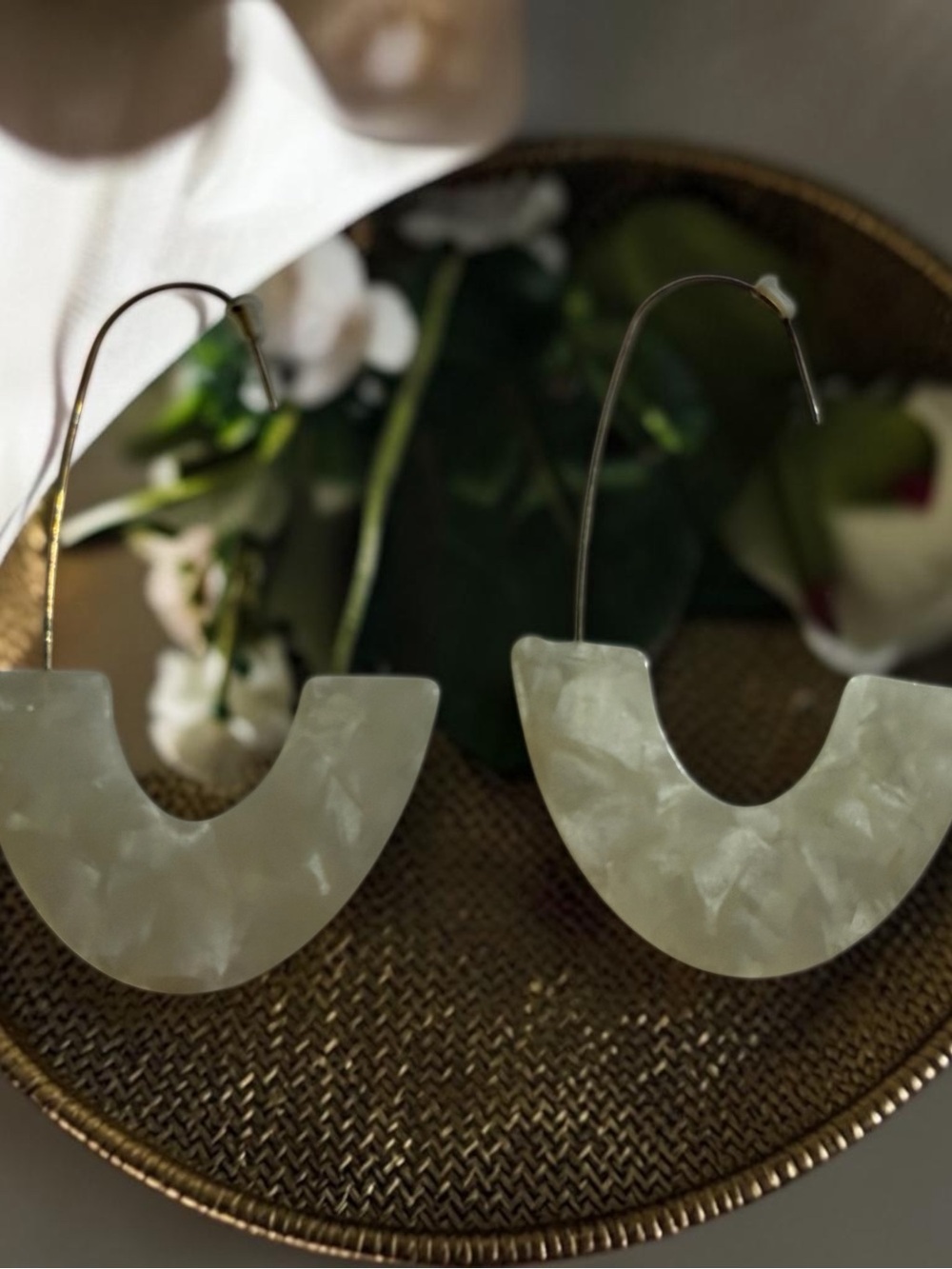Statement White Marble Hoop Earrings